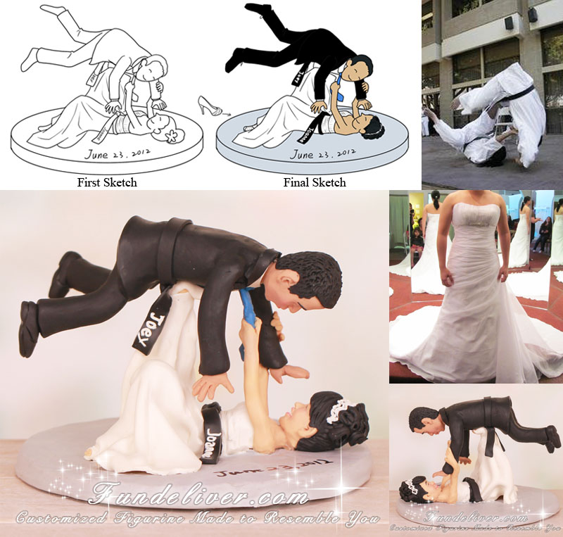 Bride Throwing Groom Over Her Head Jiu Jitsu Wedding Cake Toppers